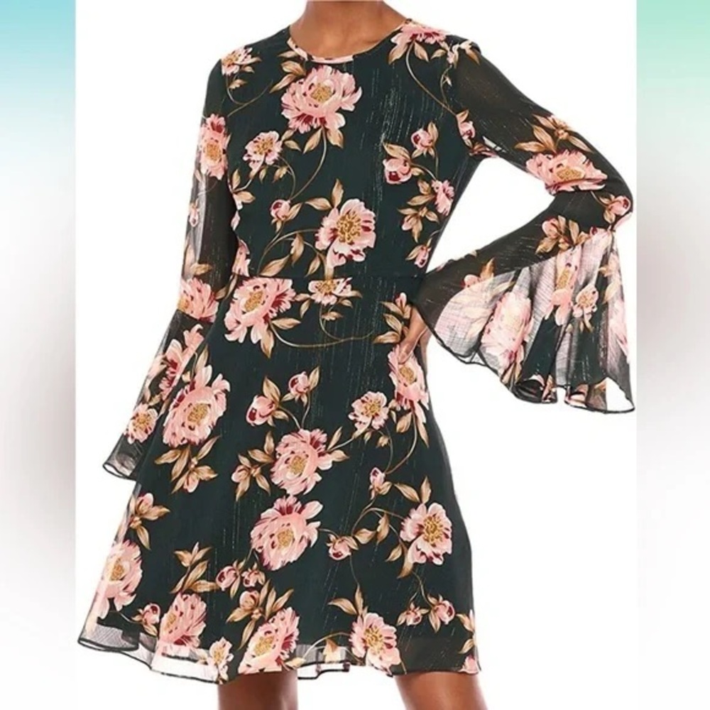 Donna Morgan x Anthropologie Green Bell Sleeve Dress
